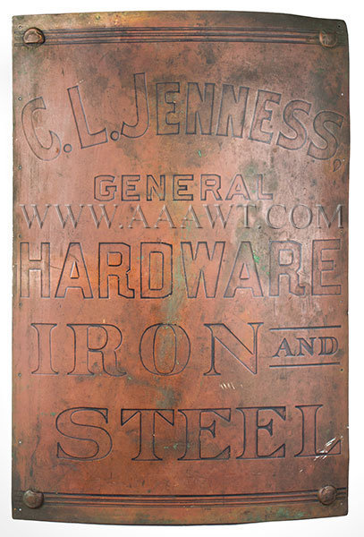 Hardware, Iron and Steel Trade Sign, Embossed Letters, Best Patina
C.L. Genness
Dover, New Hampshire, entire view